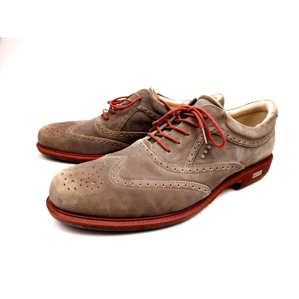 Ecco Tour Hybrid Suede Wingtip Men's US 13-13.5 EU 47 Brown Spikeless Golf Shoe